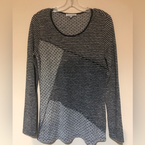 marie claire boutiques Tops - VINTAGE MARIE CLAIRE BLACK/GREY STRIPED / POLKA DOTS L/S TOP